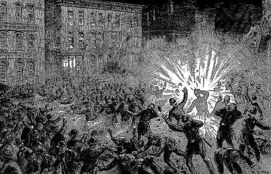 Haymarket explosion - 1889 Illustration from book published by CPD Captain of Police
