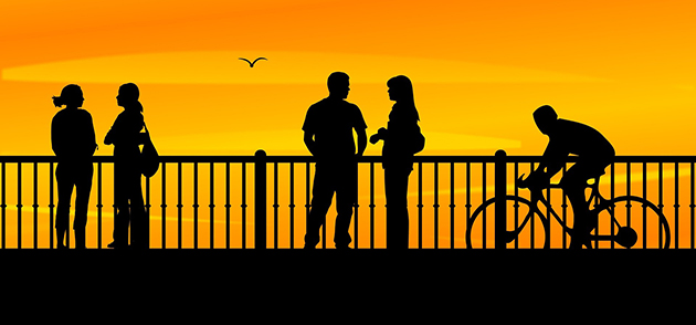 people in bridge silhouettes