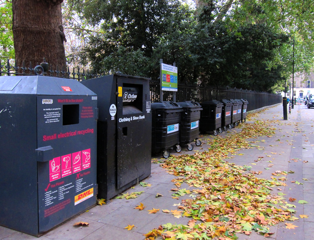 recycling point near a park in London